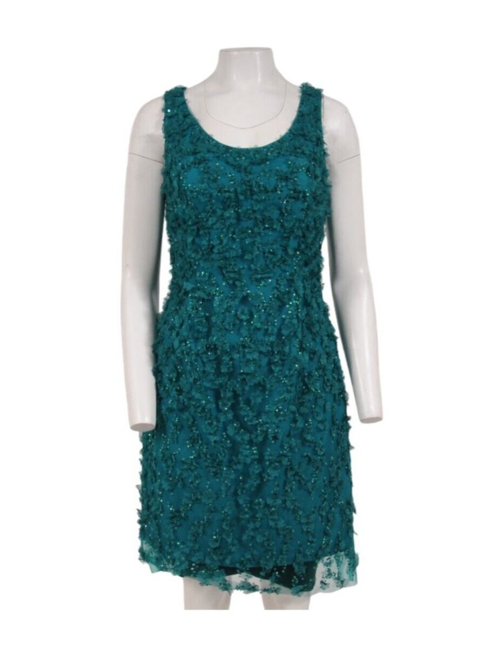 Basix Black Label Women Floral Mini Dress US 12 Turqouise Green Blue Sleeveless